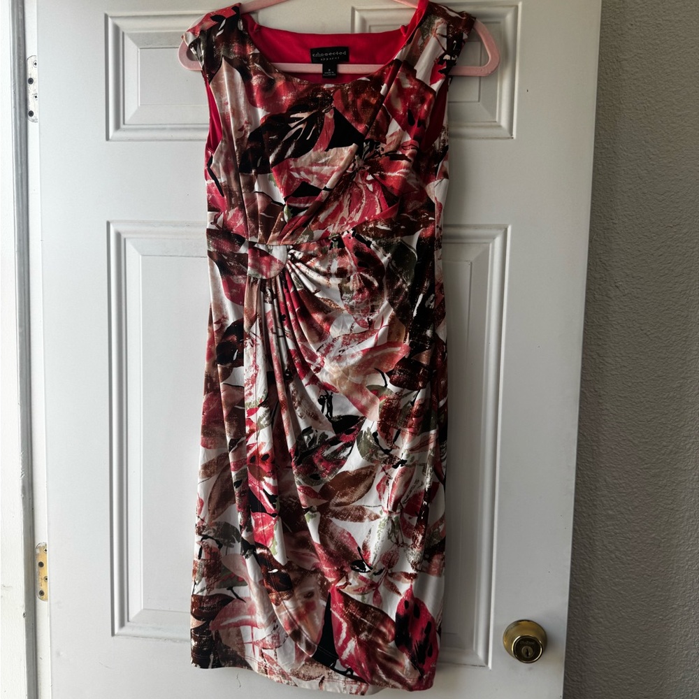 Connected Apparel Ruched Red and White Midi Dress